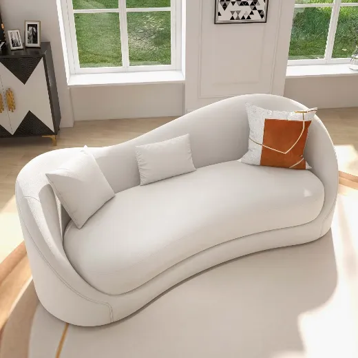 Picture of Solid Wood Frame, Luxurious Upholstery: The Ultimate 84" Off-White Velvet Love Chair Sofa for Modern Living Spaces